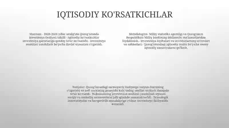 2020 Va 2024 Yillarda Qozog'Iston Investitsiya Faoliyati 3