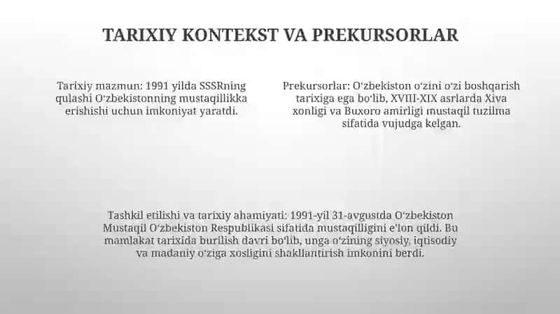 Mustaqil O'Zbekiston Respublikasining Tashkil Topishi Va Uning Tarixiy Ahamiyati 3