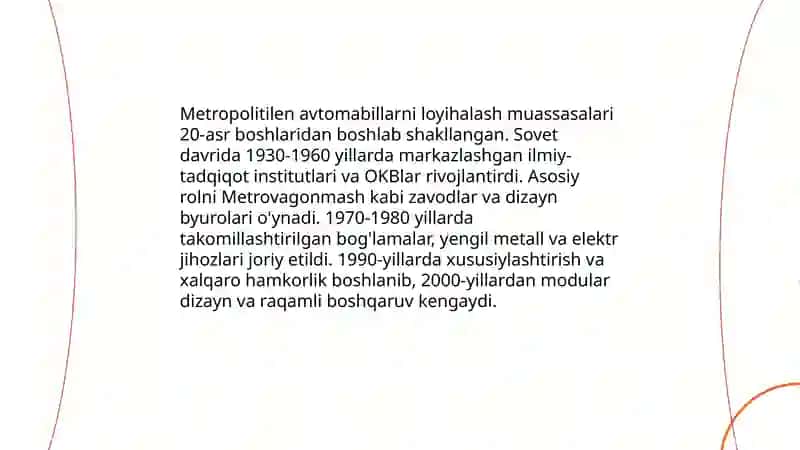 Metropolitilen avtomabillarni loyhalash muassasalari 3