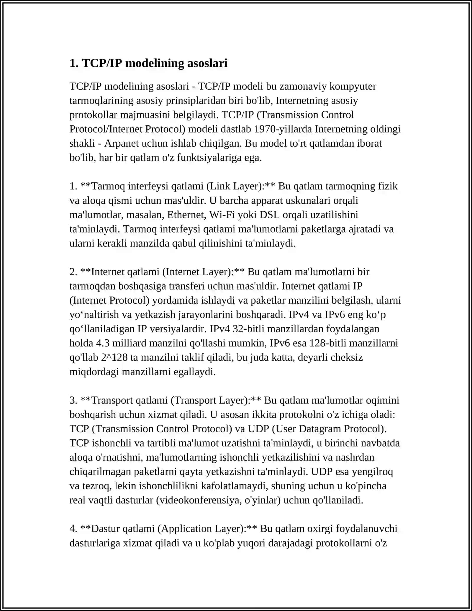TCP/IP PROTOKOLLAR STEKI HAQIDA UMUMIY TUSHUNCHA 3