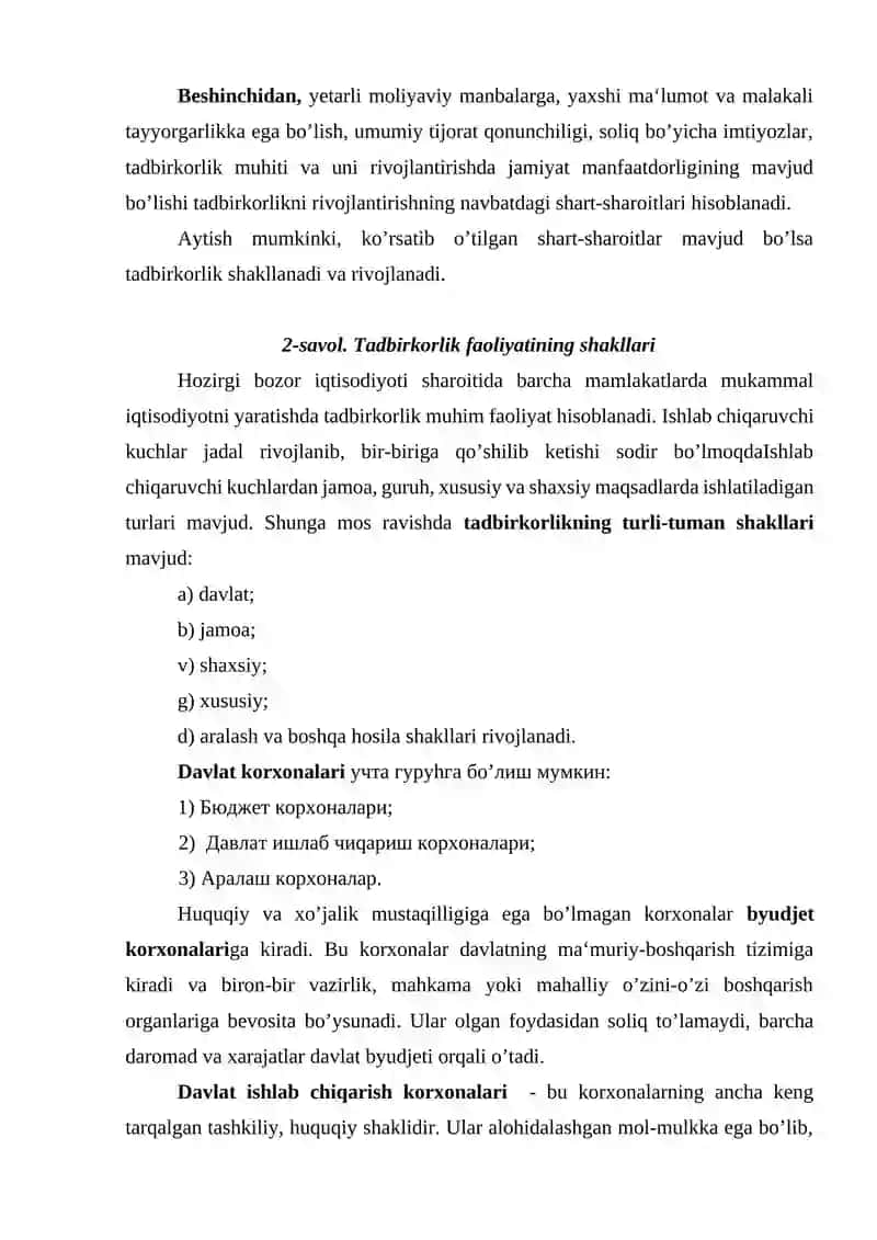 Tadbirkorlik faoliyati va uning aylanishi 3