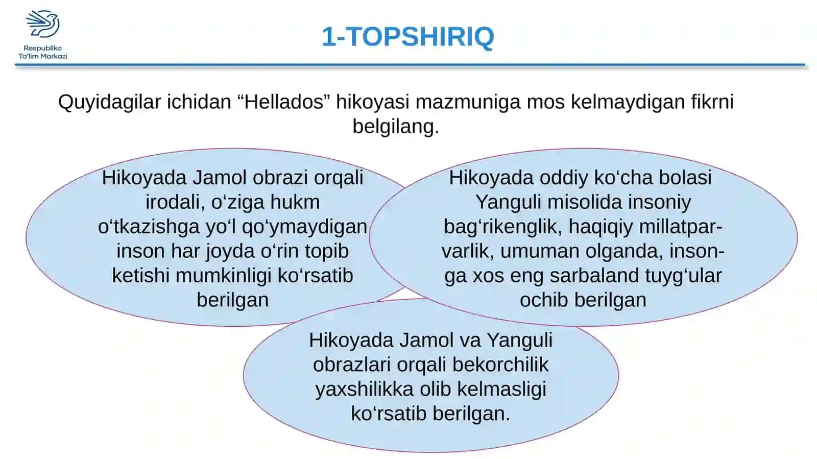 "Hellados" hikoyasi matni ustida ishlash 3