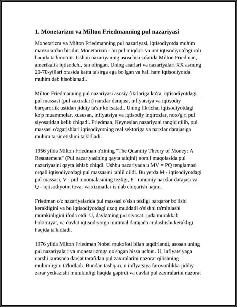 Monetarizm va Milton Friedmanning pul nazariyasi 3
