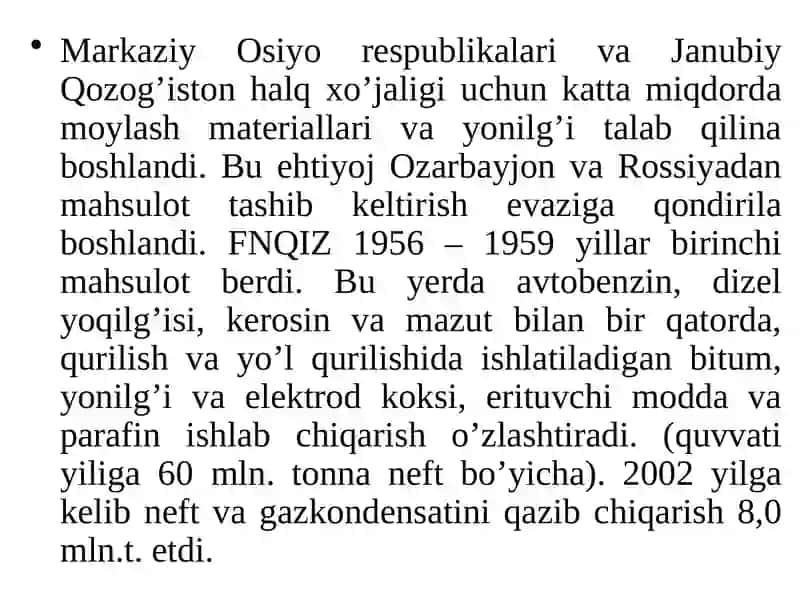 O'zbekistonda neftni qayta ishlash zavodlari 3