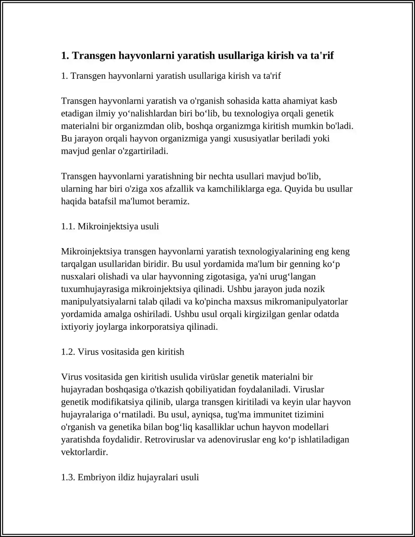 TRANSGEN HAYVONLARNI YARATISH USULLARINI O'RGANISH 3