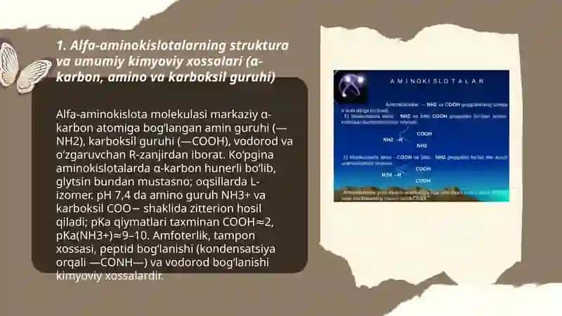 Tirik organizmlardagi alfa aminokislotalar.Oqsillar va ularning biologik funksiyalari 3