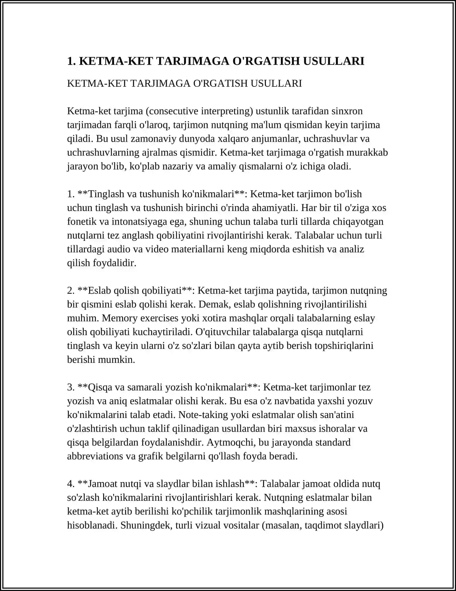 KETMA-KET TARJIMAGA O'RGATISH MASALALARI 3