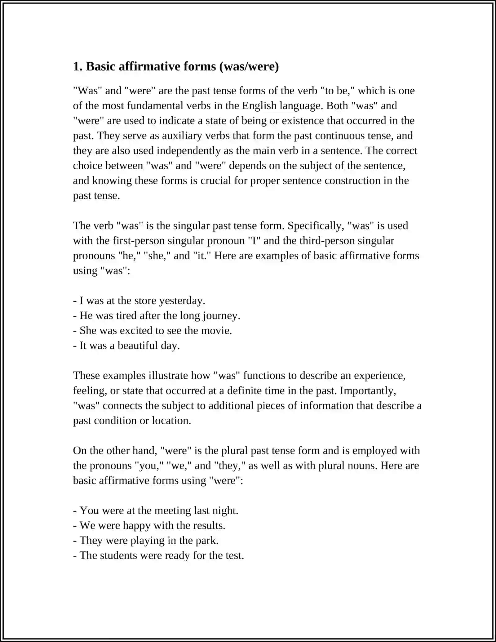 Basic Affirmative Forms (Was/Were) 3
