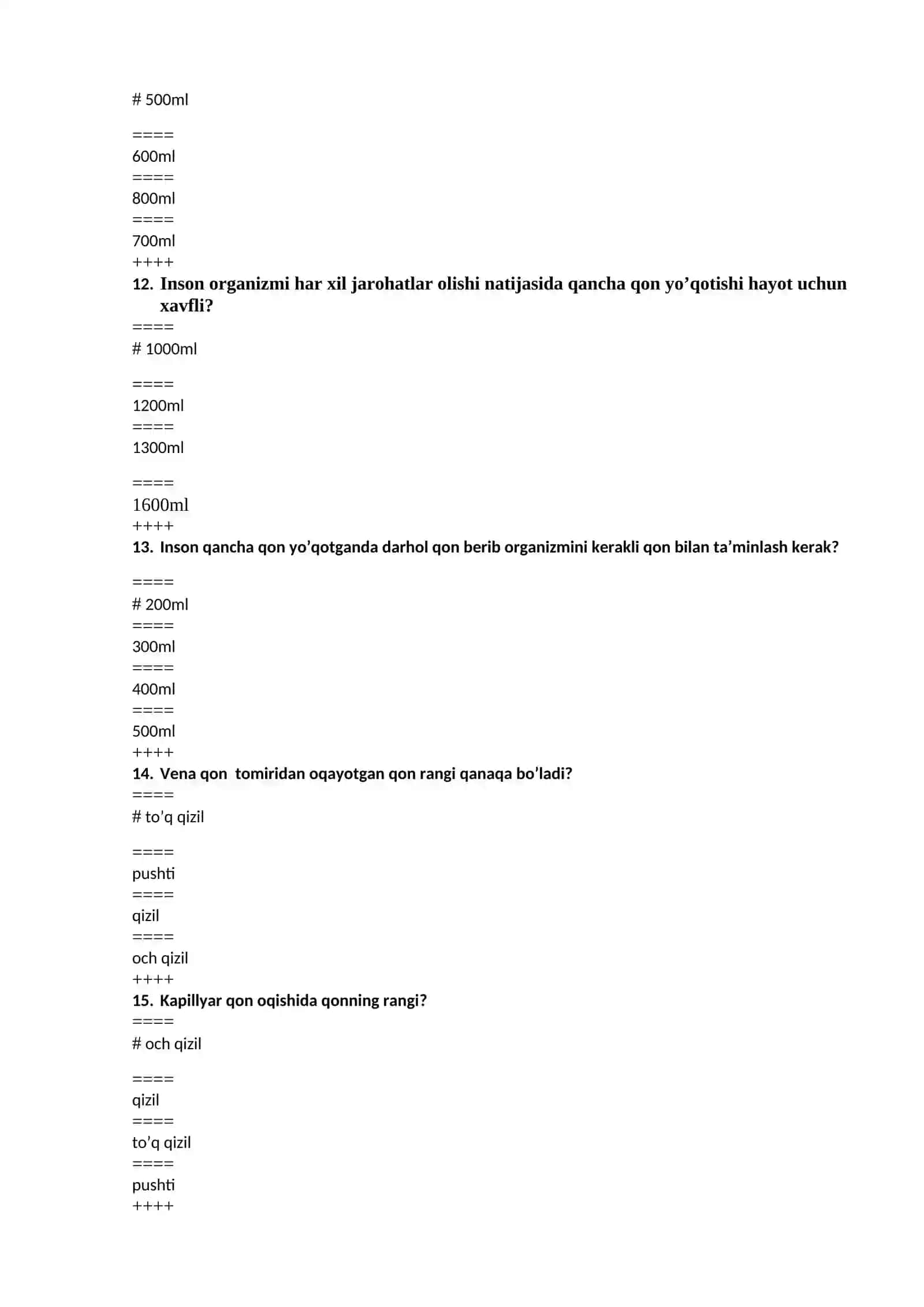 Tibbiy Bilim Asoslari fanidan test yakuniy 3
