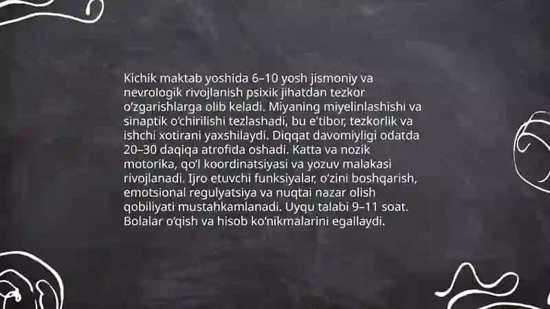 Kichik maktab yoshi davri psixik rivojlanish 3