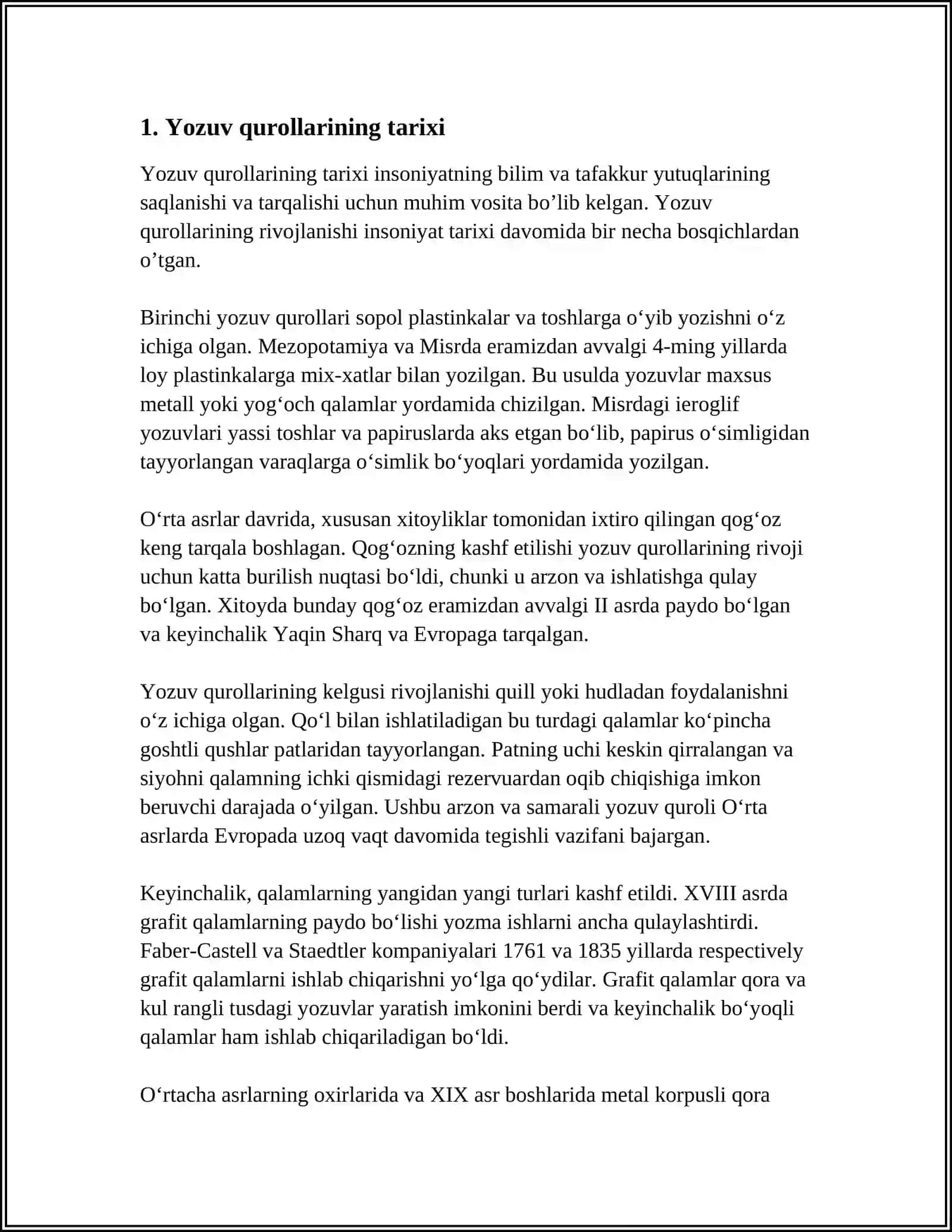 YOZUV QUROLLARI VA MATERIALLARI HAQIDA MA'LUMOT 3