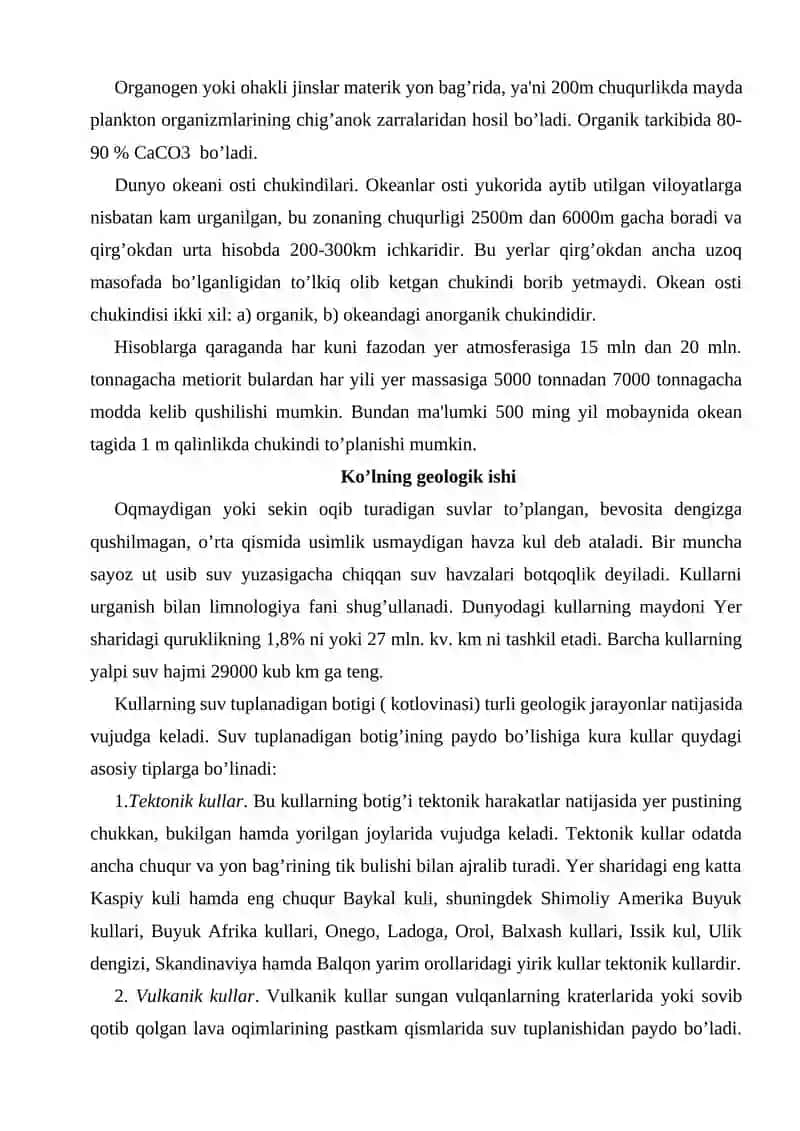DENGIZ, KO’L VA BOTQOQLIKLARNING GEOLOGIK ISHI 3