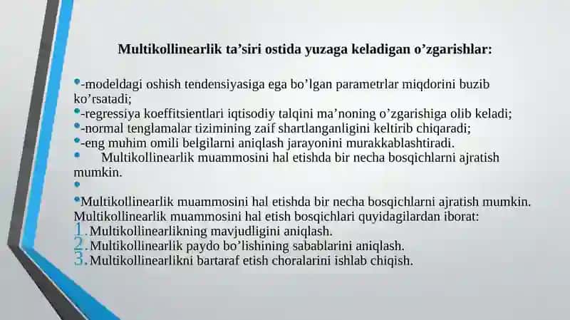 Multikollinearlik Muammosini aniqlash va bartaraf etish usullari 3