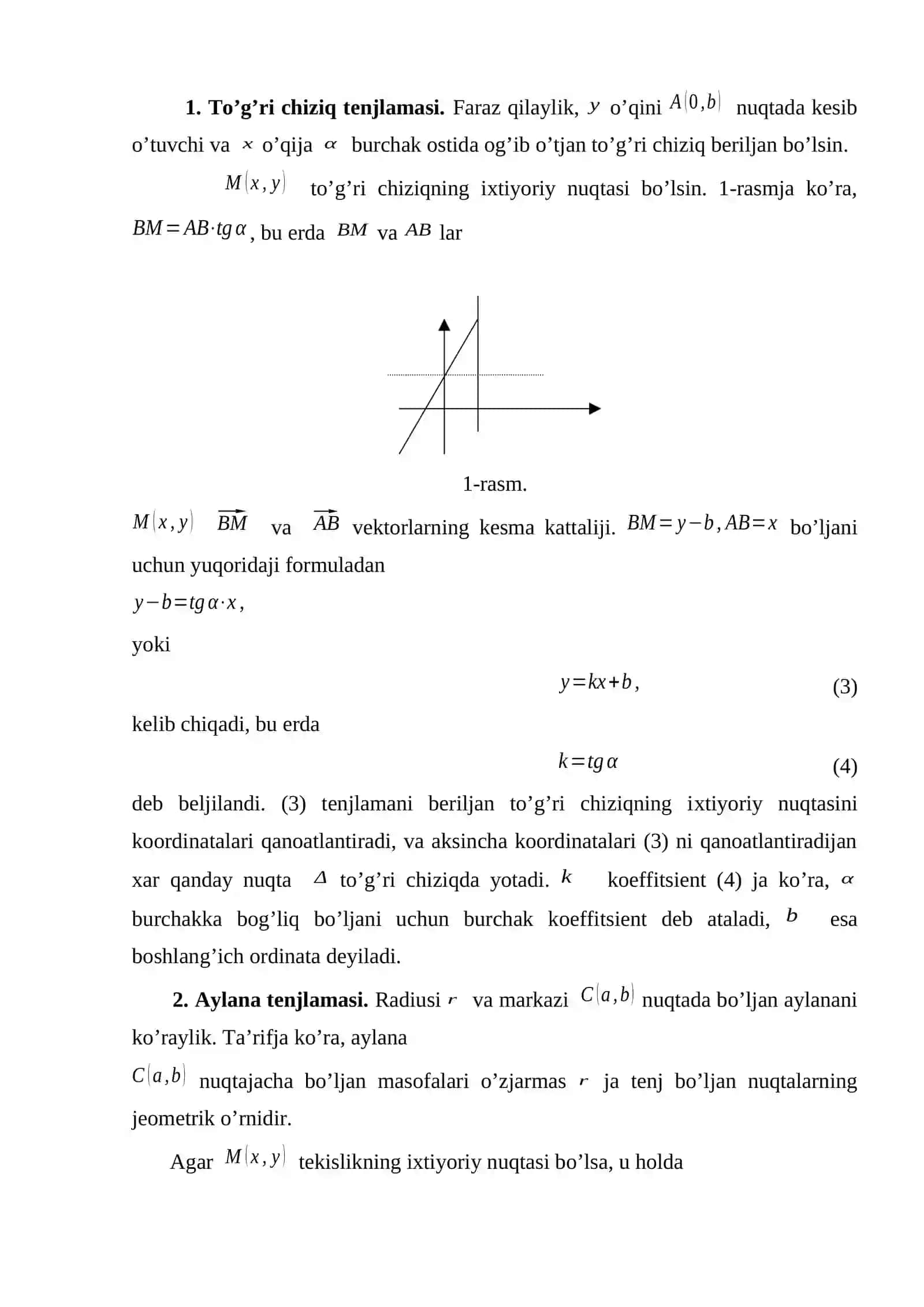 TEKISLIKDA TO‘G‘RI CHIZIQ TENGLAMALARI. IKKINCHI TARTIBLI CHIZIQLAR 3