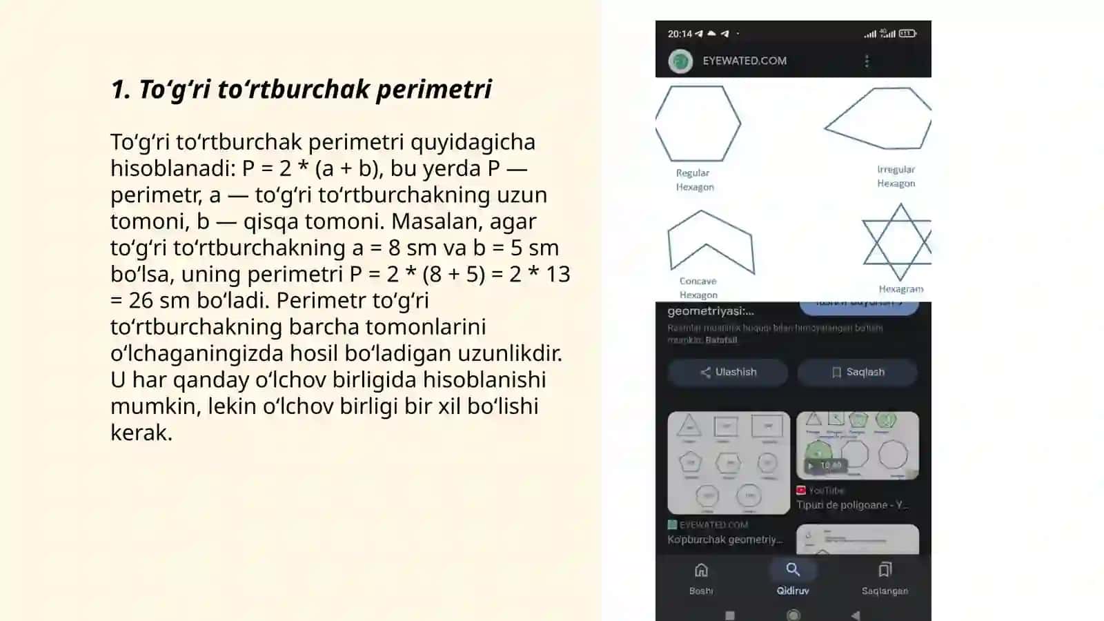 Koʻpburchaklar perimetri va yuzini hisoblash 3
