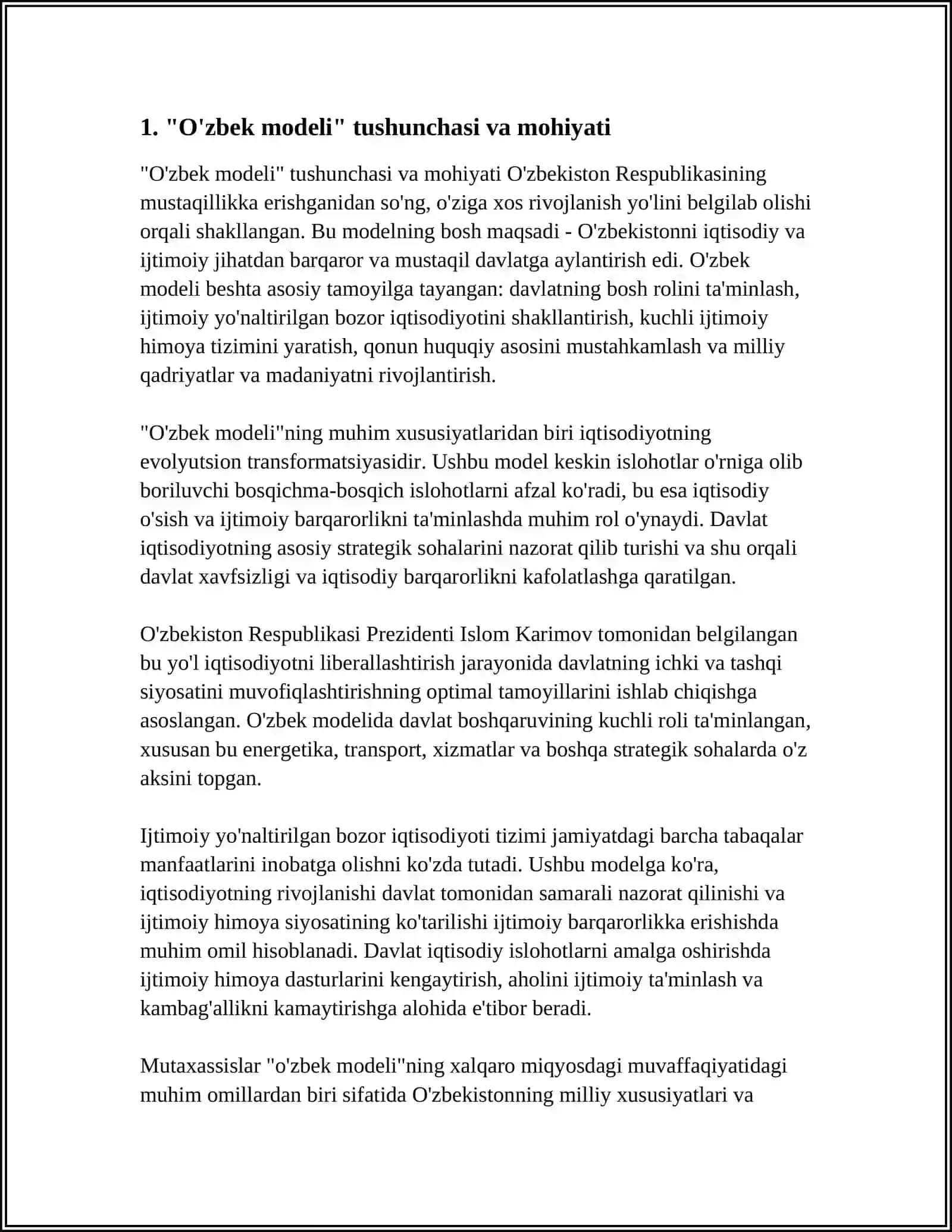RIVOJLANISHNING "O'ZBEK MODULI" VA UNING XUSUDOYATLARI 3