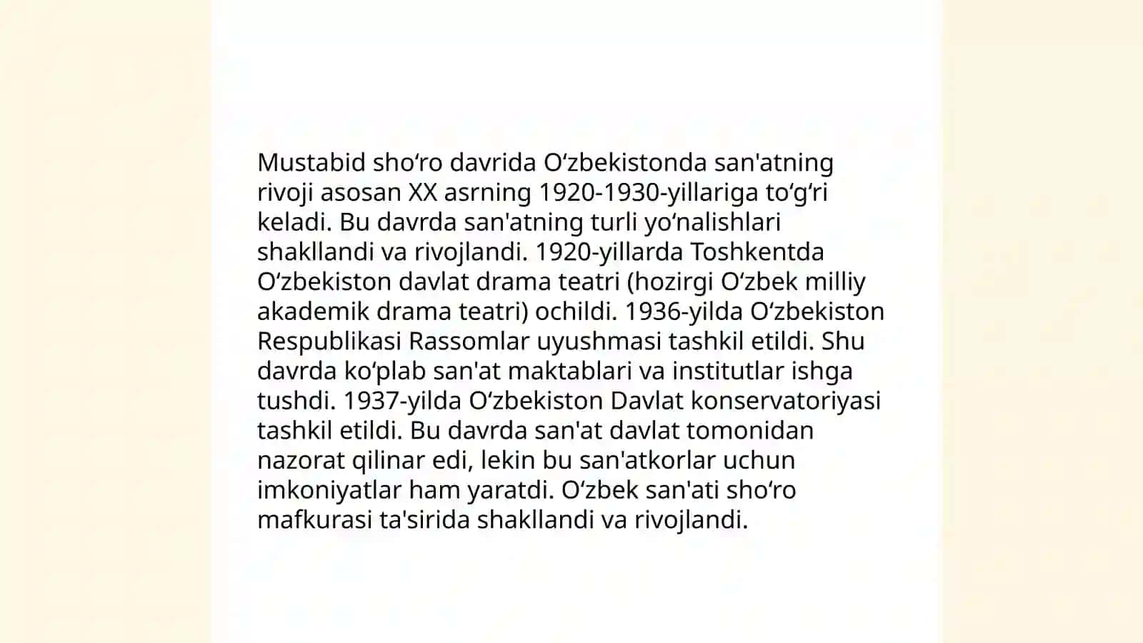 Mustabid shòrolar davrida Òzbekiston madaniyati 3