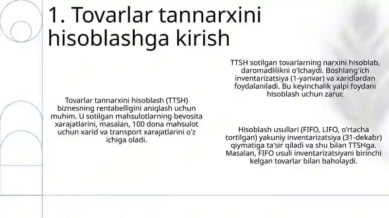 Sotilgan tovarlar qiymatini hisoblash 3