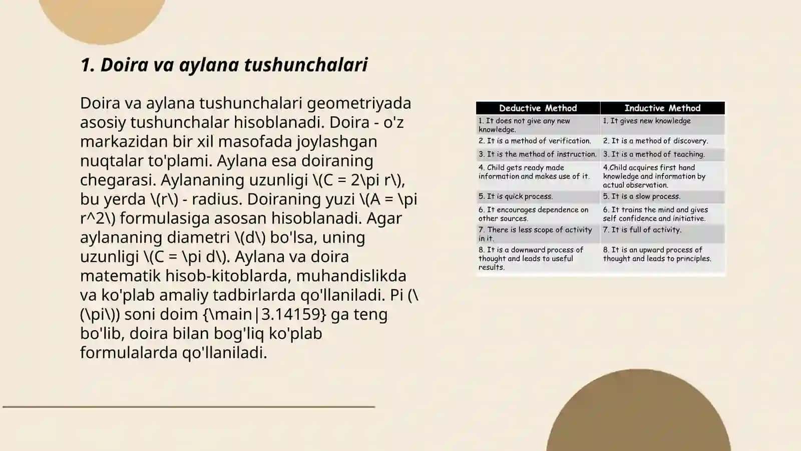 Aylana jismlarni o'qitish metodikasi 3