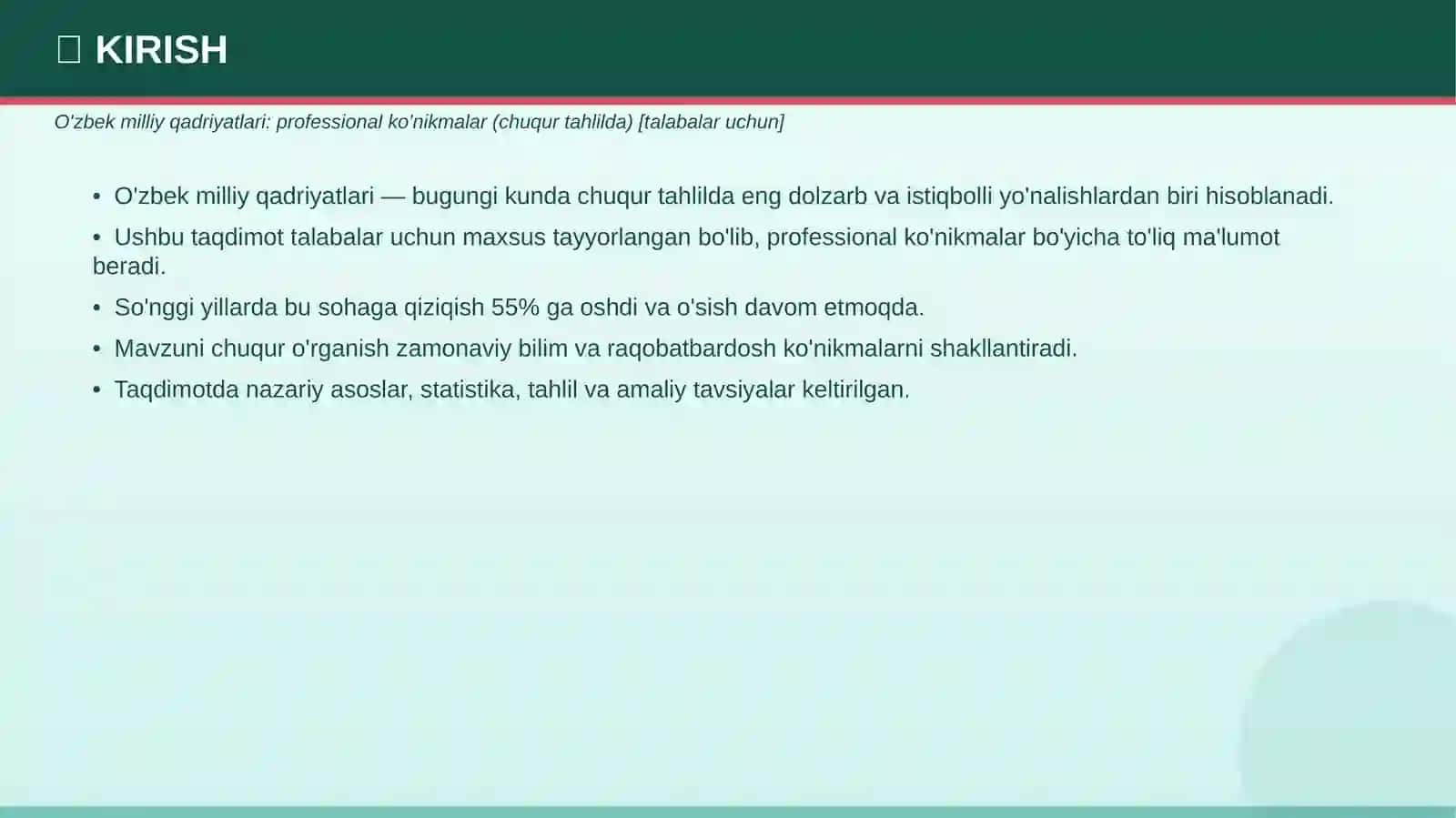 O'ZBEK MILLIY QADRIYATLARI (Professional ko'nikmalar) 3