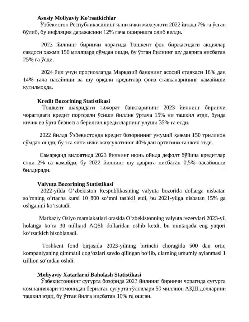Moliya bozori statistikasi 3