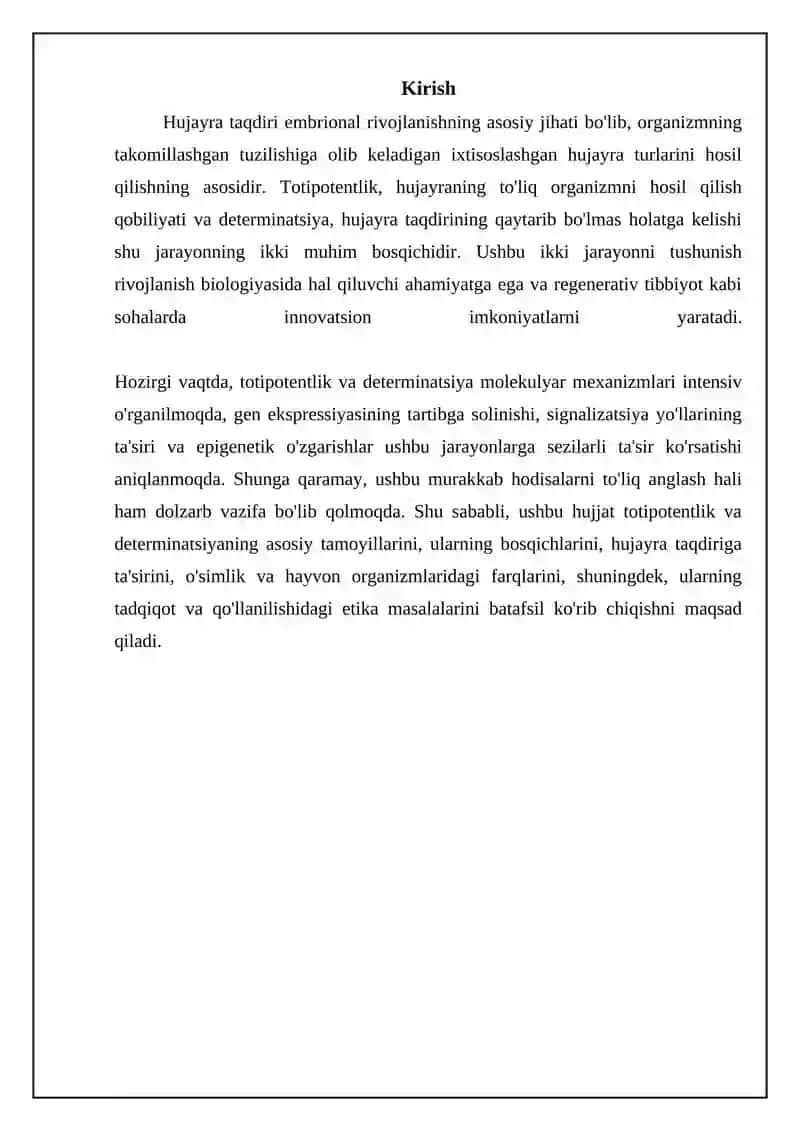 Totipotentlik va determinatsiya 3