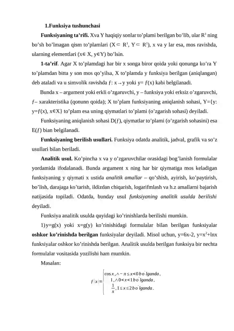 Funksiya tushunchasi, xossalari va grafigini qurish 3