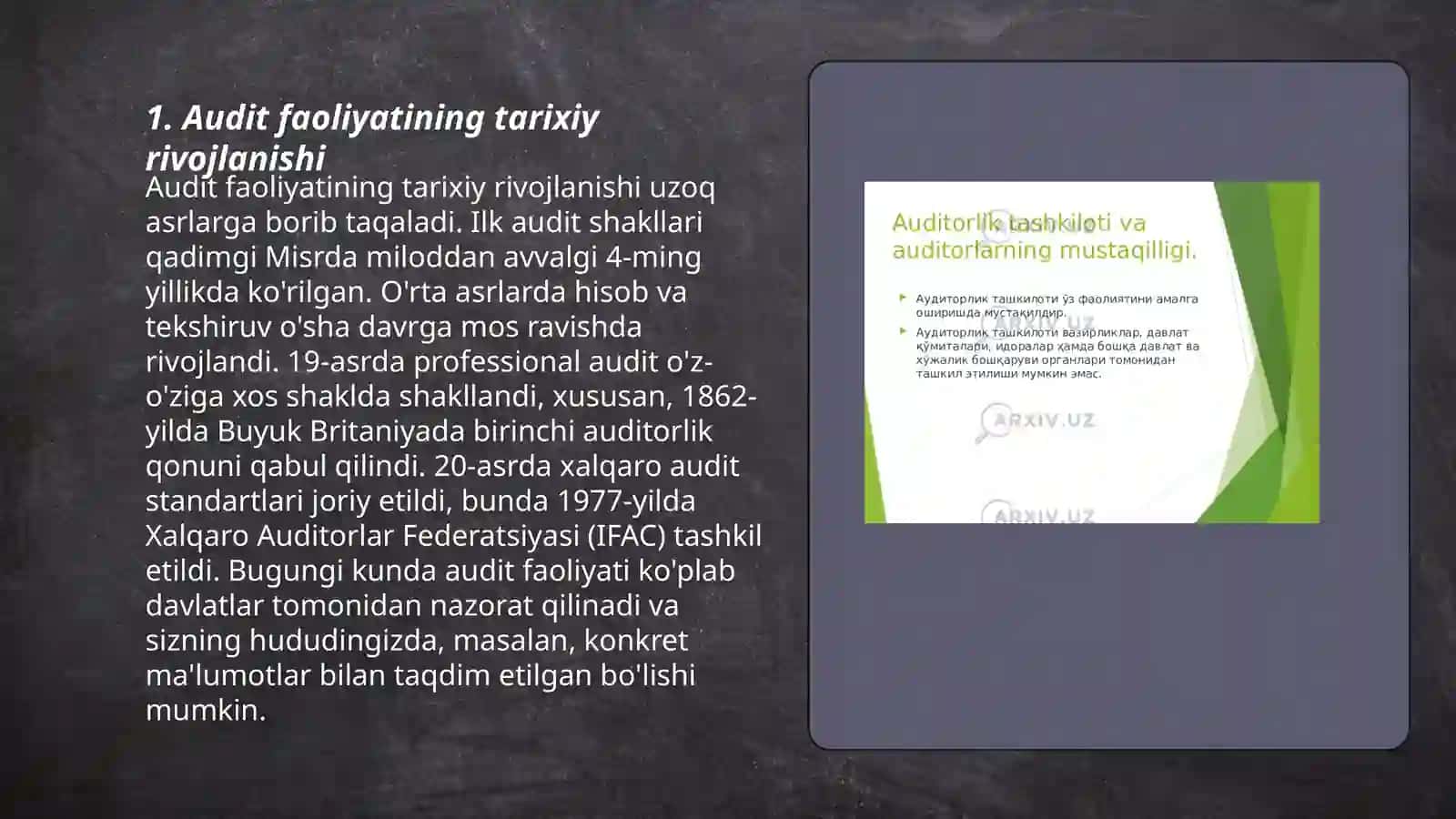 Auditorlik faoliyatining rivojlanish bosqichlari 3
