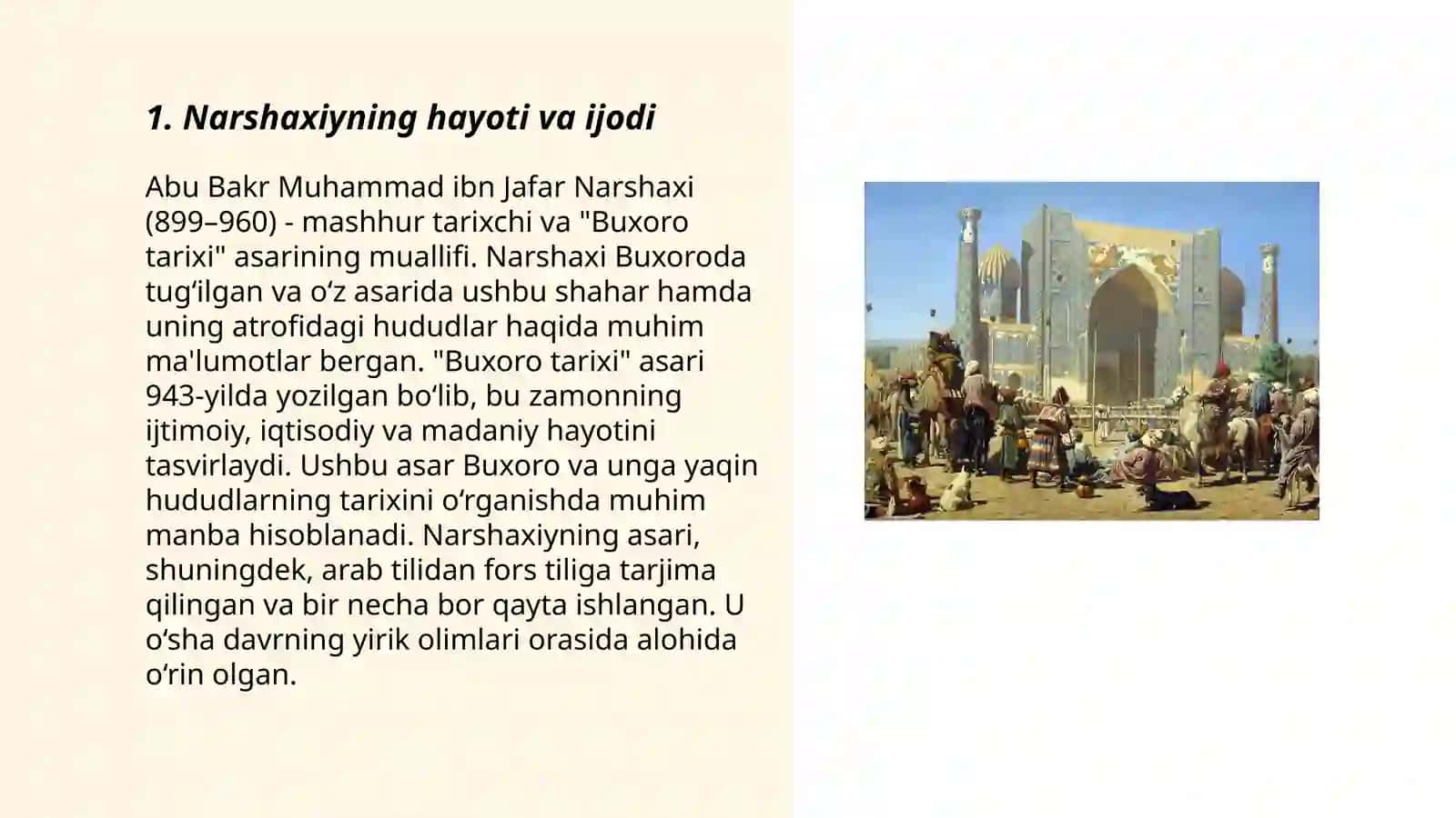 Narshaxiyning "Buxoro tarixi" asari bo'yicha 3