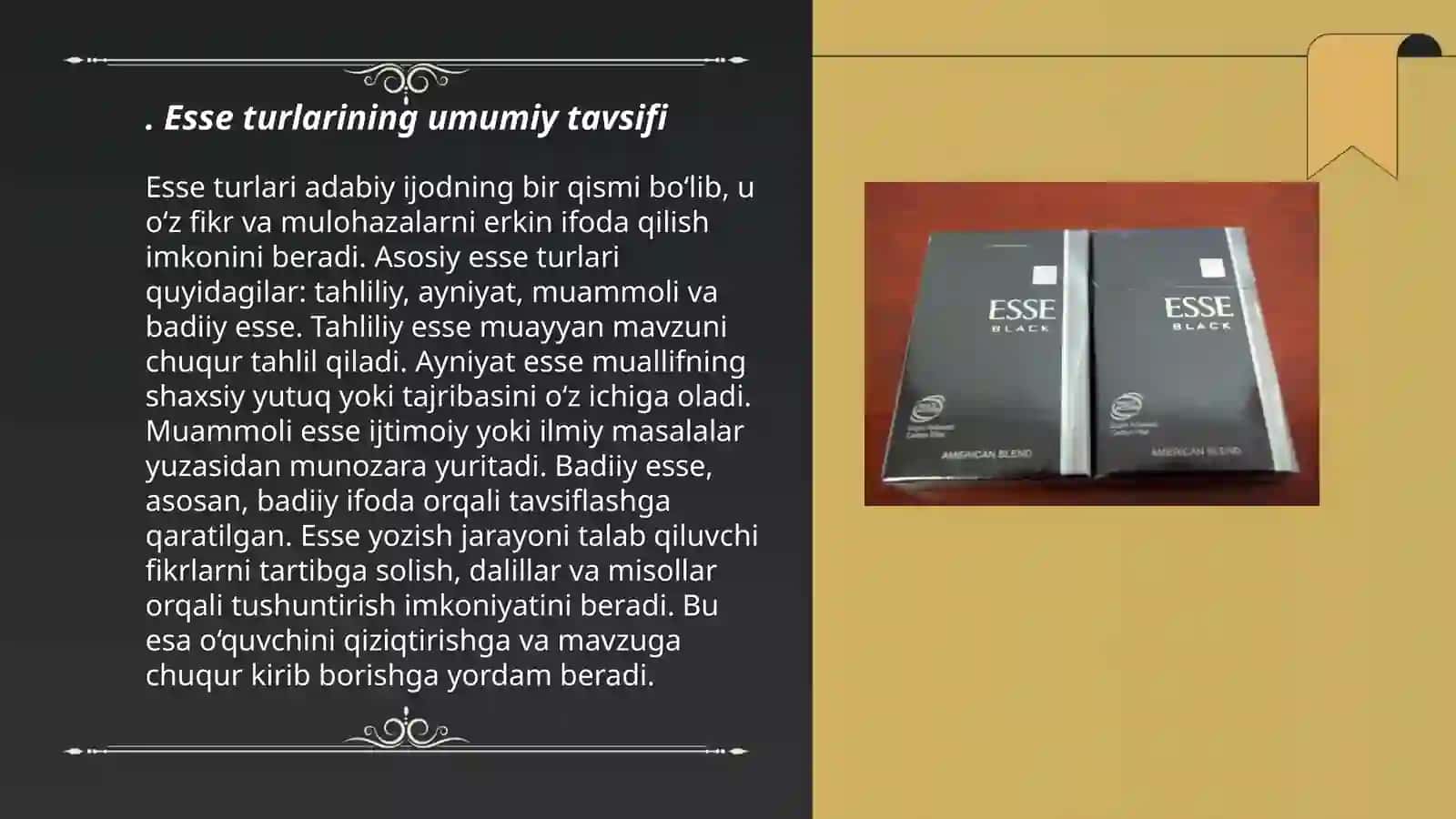 Esse turlari haqida taqdimot 3