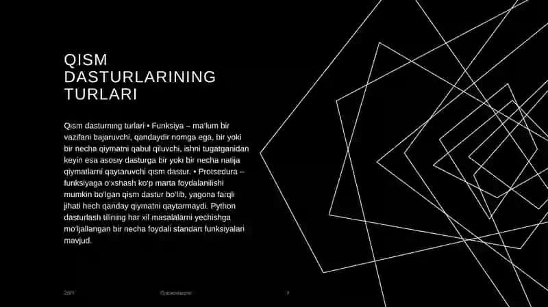 Qism Dasturlar: Funksiyalar va Protseduralar 3