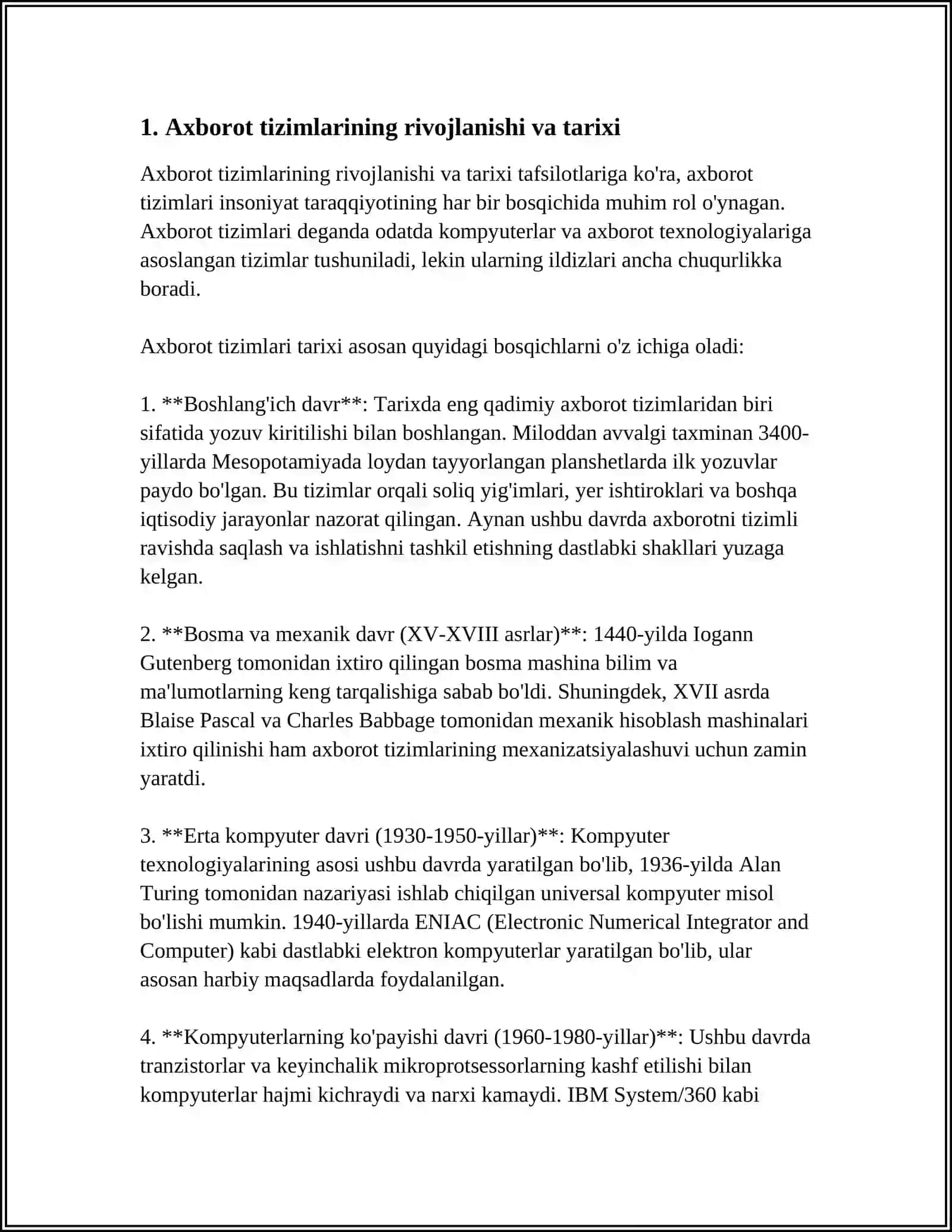 INFORMACIYA SISTEMALARI HAM TEXNALOGIYALARI 3