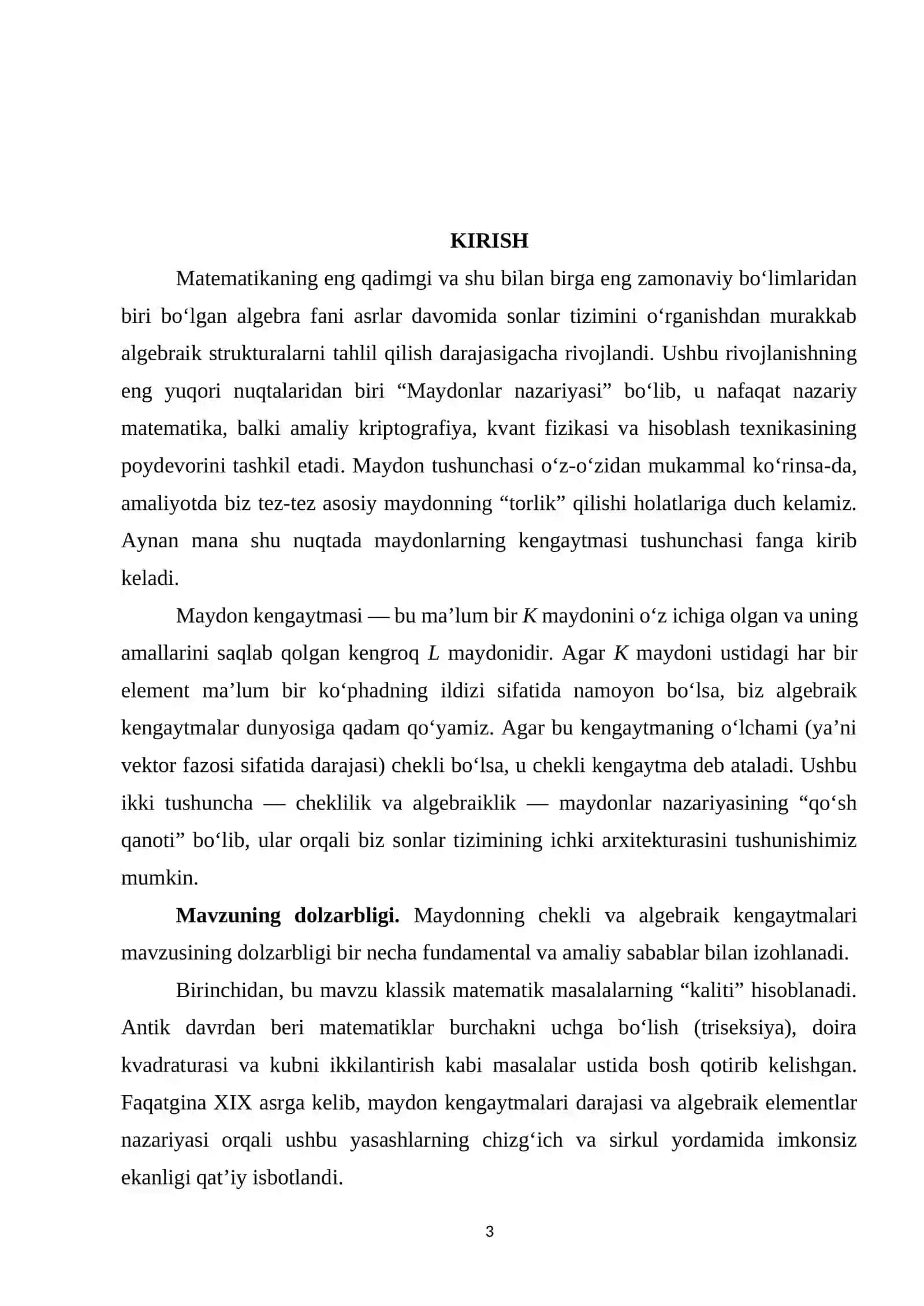 Maydonning chekli va algebraik kengaytmasi 3