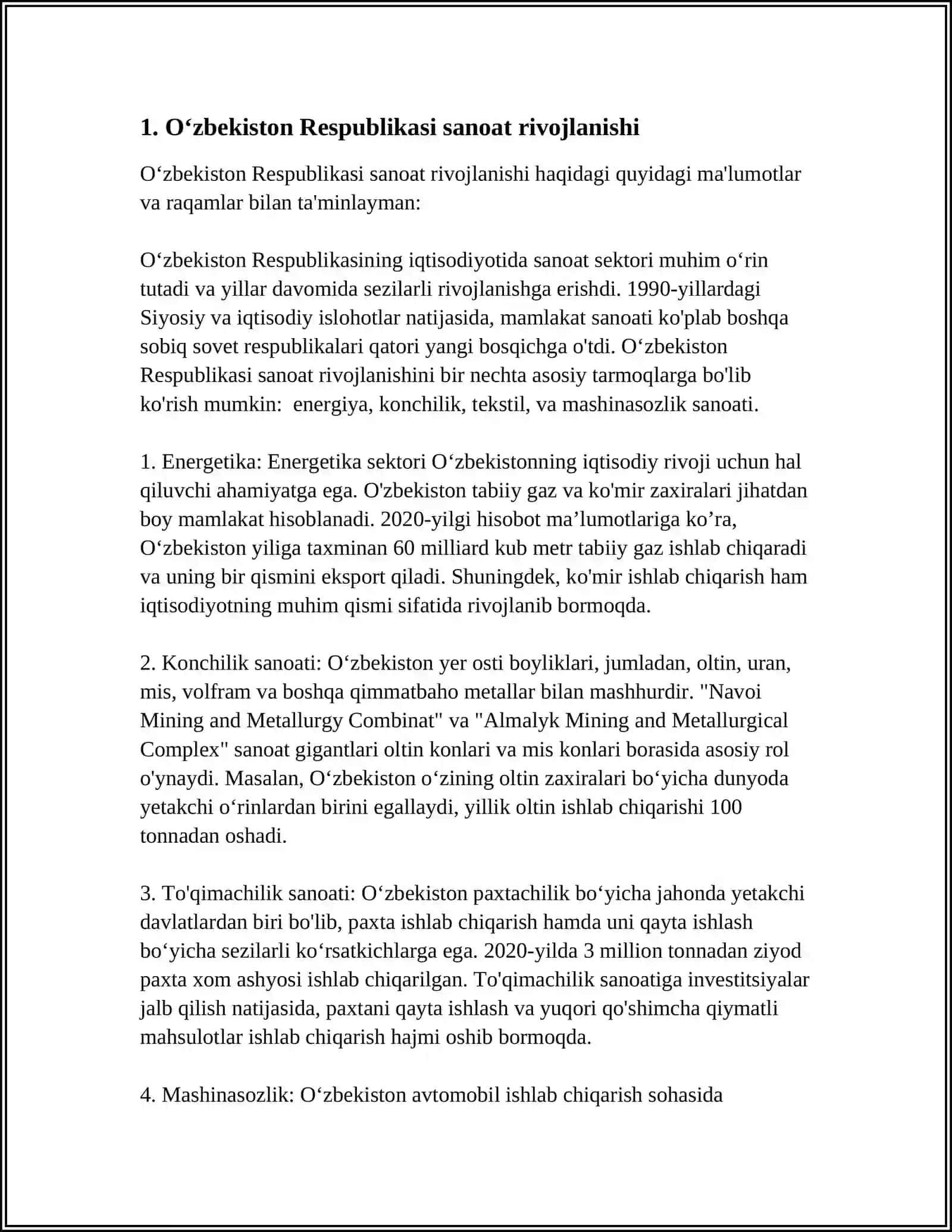 OʻZBEKISTON RESPUBLIKASI IQTISODIYOTI 3