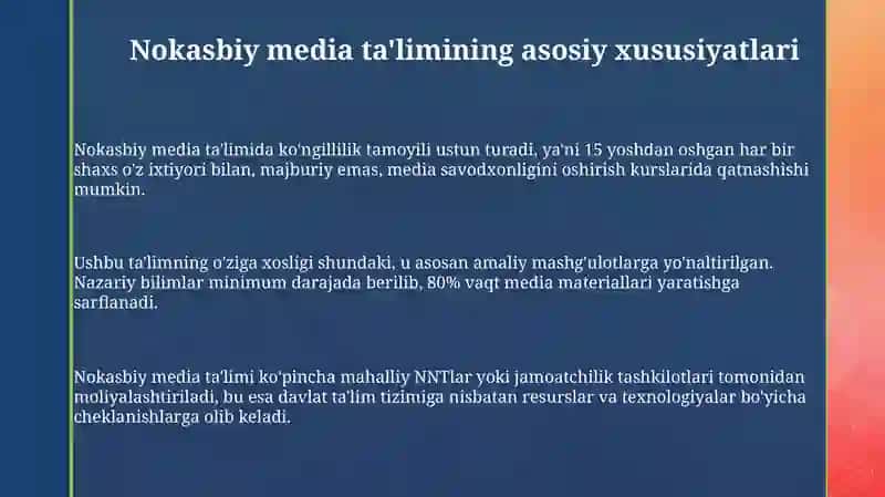 Nokasbiy media ta'lim xususiyatlari 3