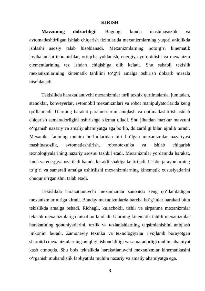 TEKISLIKDA HARAKATLANUVCHI MEXANIZMLAR KINEMATIKASI 3