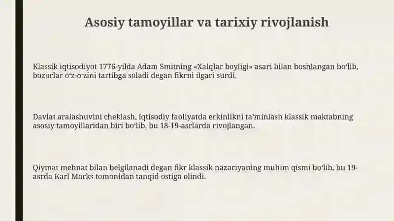 Klassik iqtisodiy maktab talimoti 3