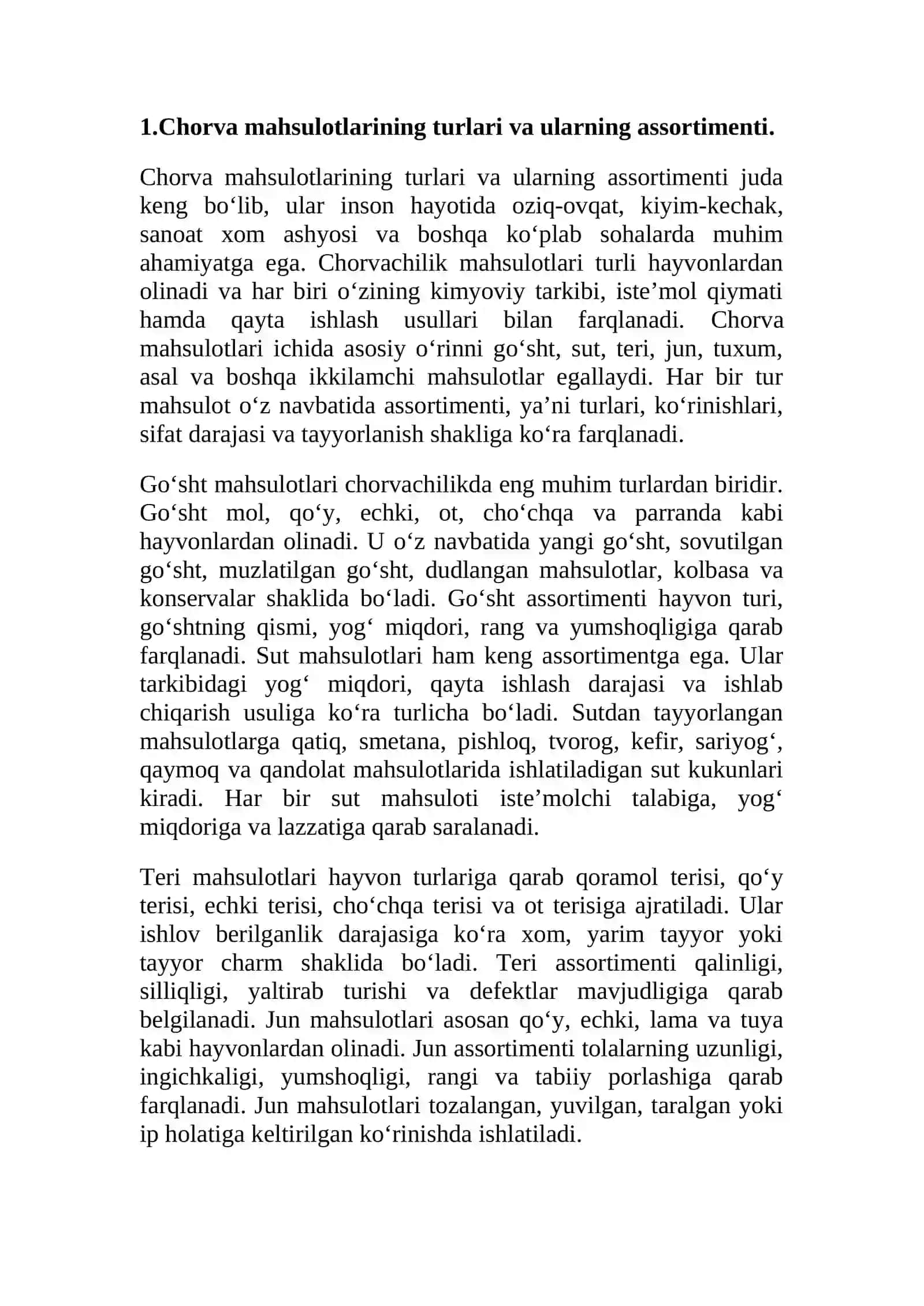 Chorva mahsulotlarini assortimenti bo‘yicha saralash 3