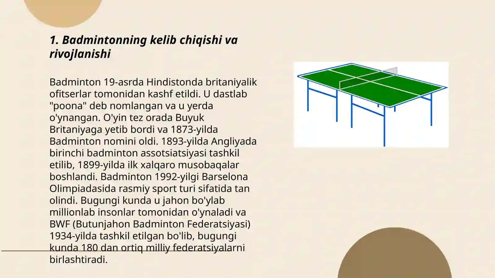 Badminton va stol tennis sport turlari kelib chiqish tarixi 3