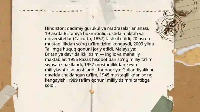 Hindiston Maylayziya Indanezya ta’lim taraqqiyoti Boltaboyev Xudoyshukur 3