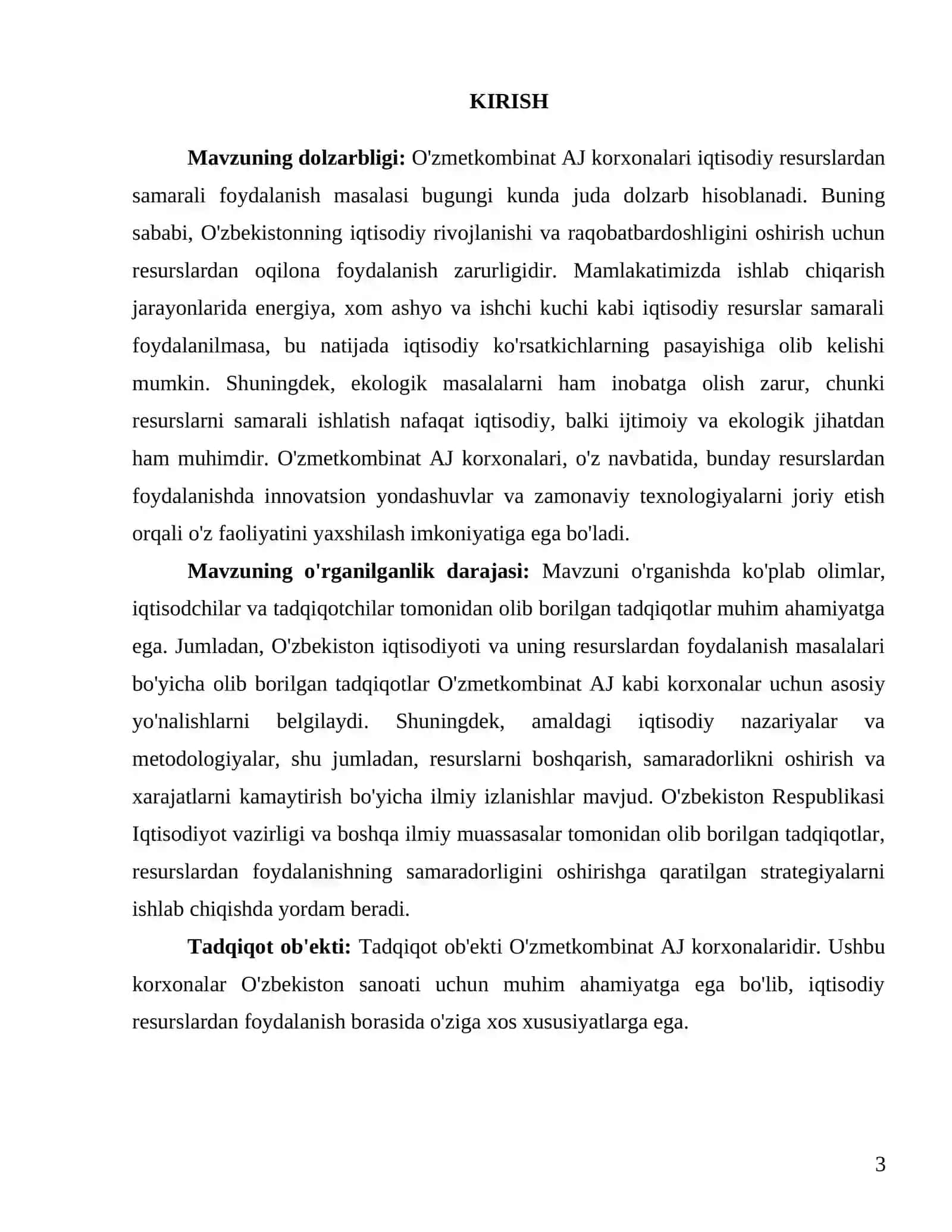 "O'zmetkombinat" AJ korxonalarida iqtisodiy resurslardan samarali foydalanish yo'llari 3