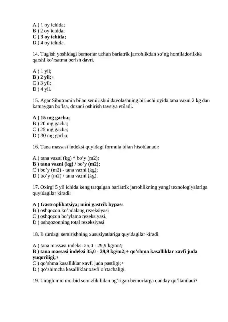 Semirib ketish (endokrinologiya). Malakaviy testlar 3