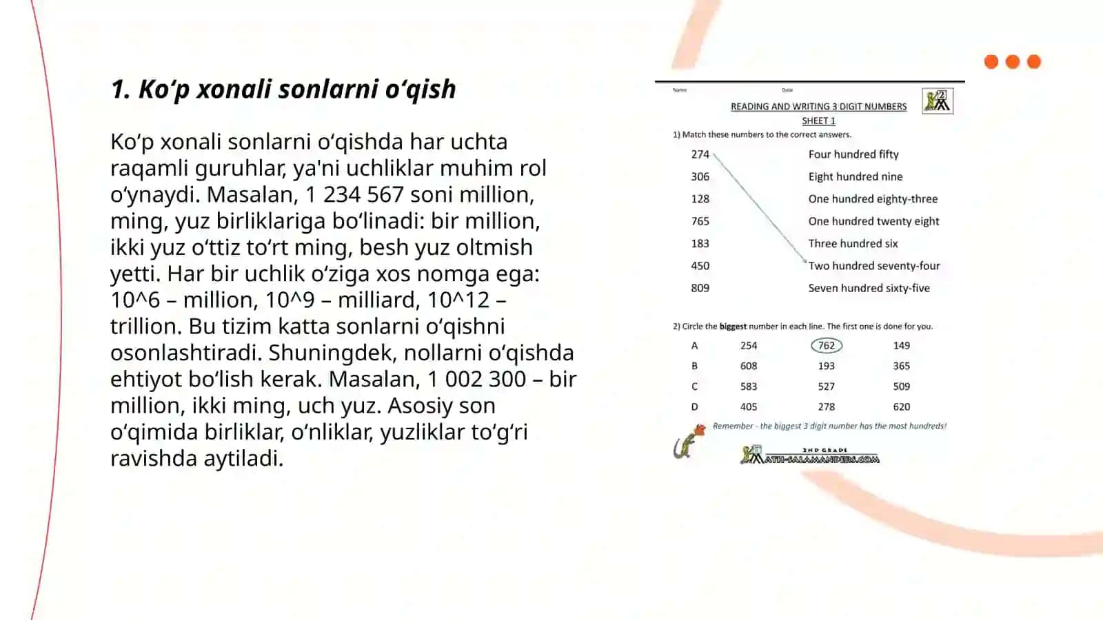 3-sinf koʻp xonali sonlar 3