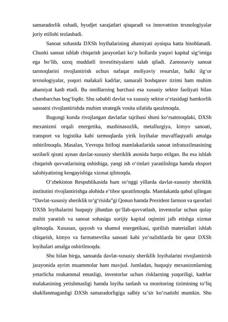 SANOATDA DAVLAT-XUSUSIY SHERIKLIK LOYIHALARINING AHAMIYATI 3