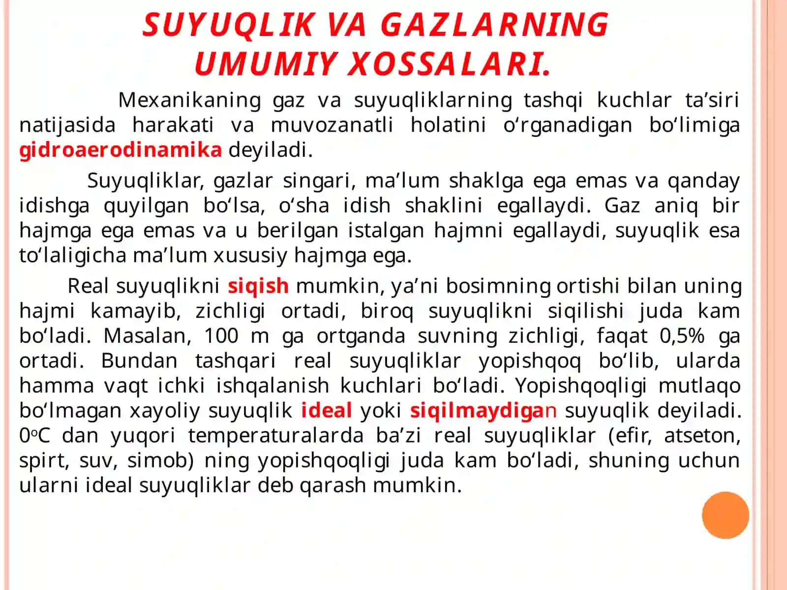 SUYUQLIK MEXANIKASINING ELEMENTLARIUZLUKSIZLIK TENGLAMASI 3