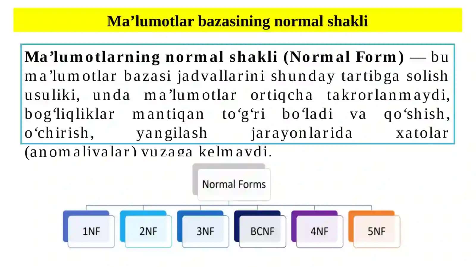 Relyatsion ma’lumotlar bazasi normallashtirish 3