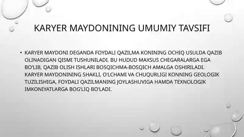 Karyer maydoni, uni ochish usullarining tasnifi 3