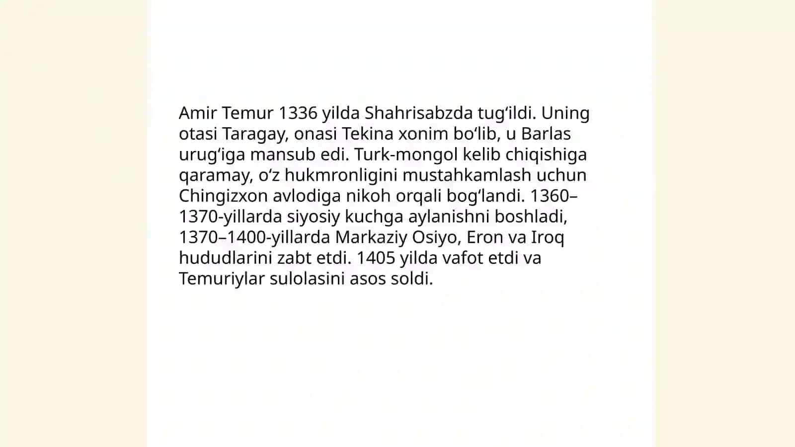 Amir Temurning hayoti va kelib chiqishi 3