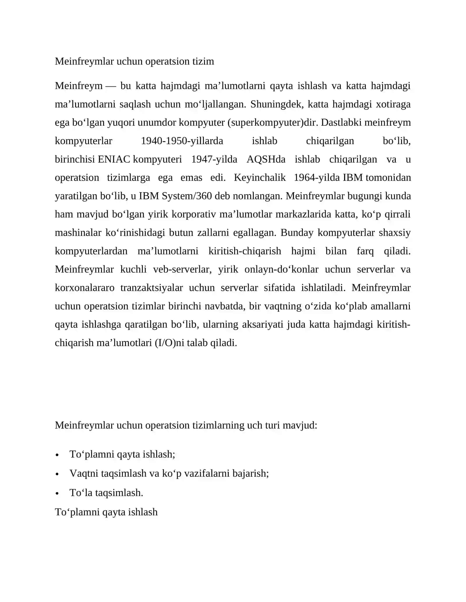 Operatsion tizimlar tarixi mavzusidagi Mustaqil ish 3