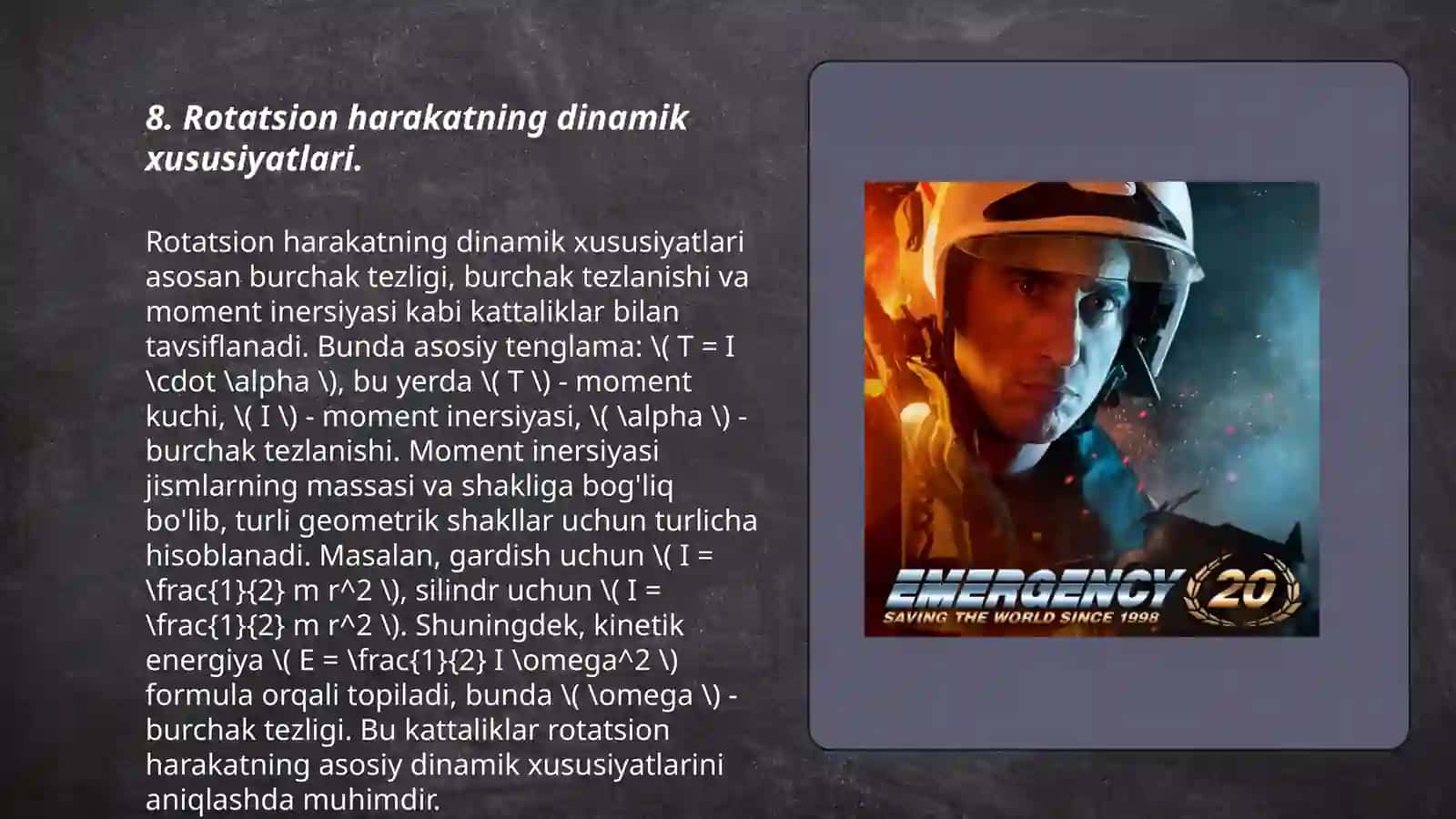 Rotatsion harakatning dinamik xususiyatlari 3